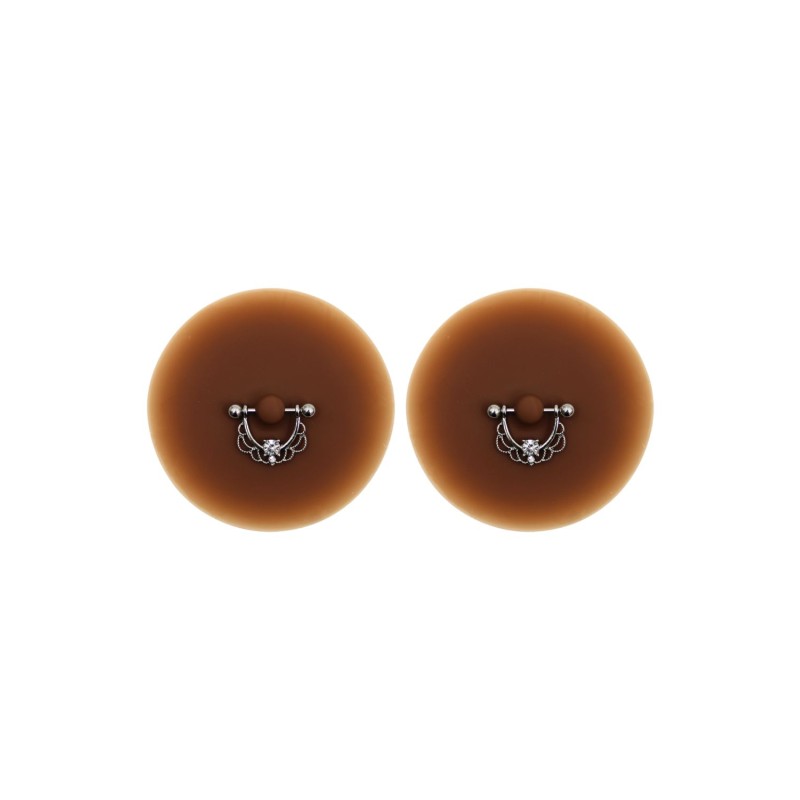 Paire de cache-tétons piercing barre demi-anneau diamant