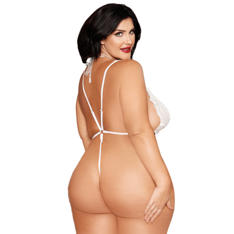 Body dentelle blanc et chainettes bijou de corps perles blanches