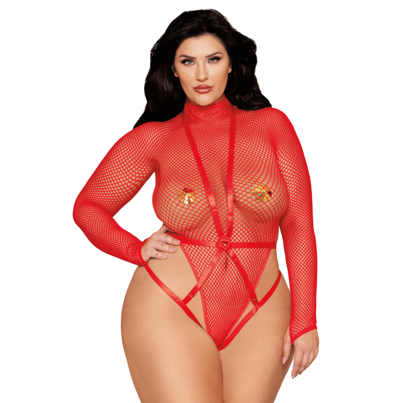 Bodystring résille rouge et harnais