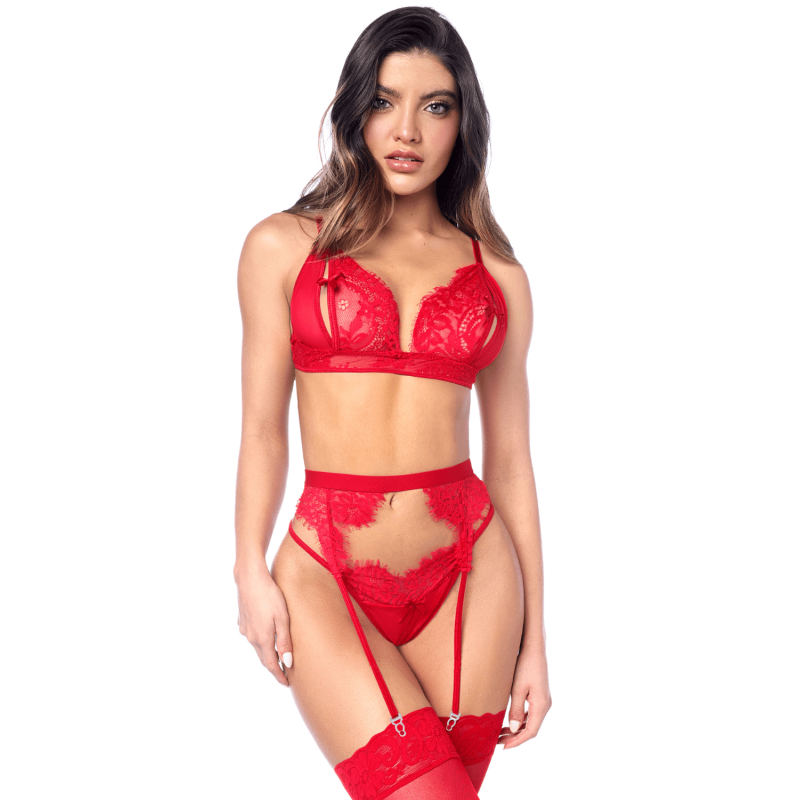 Ensemble sexy 3 pièces peek-a-boo en dentelle
