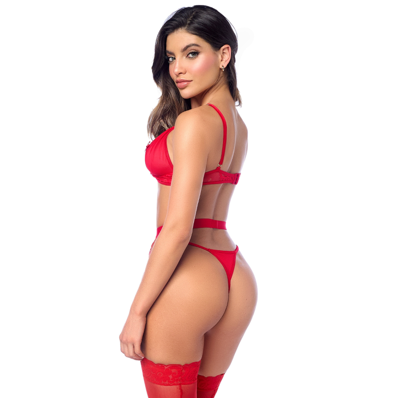 Ensemble sexy 3 pièces peek-a-boo en dentelle