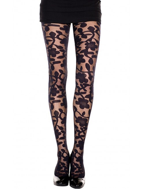 Collant noir imprimé floral