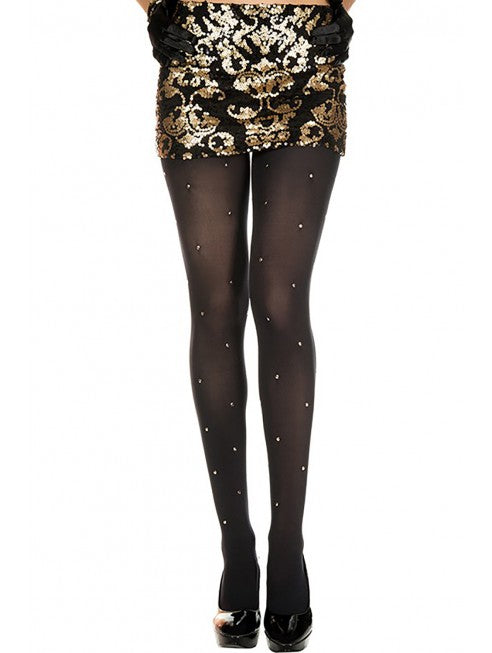 Collant semi opaque noir avec strass