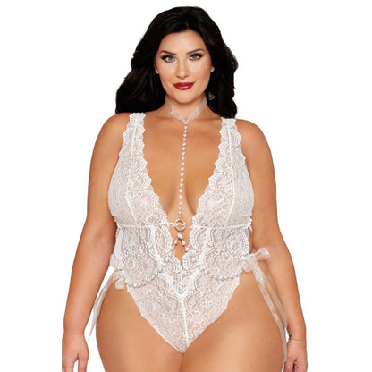 Body dentelle blanc et chainettes bijou de corps perles blanches