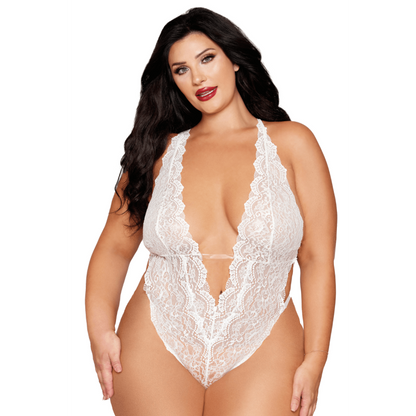 Body dentelle blanc et chainettes bijou de corps perles blanches
