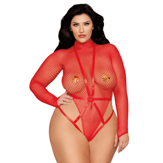 Bodystring résille rouge et harnais