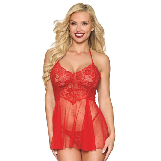 Nuisette en résille et dentelle florale