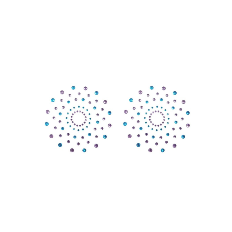 Paire de cache tétons adhésifs strass bleu et violet
