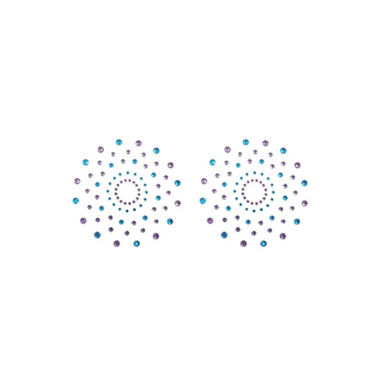 Paire de cache tétons adhésifs strass bleu et violet