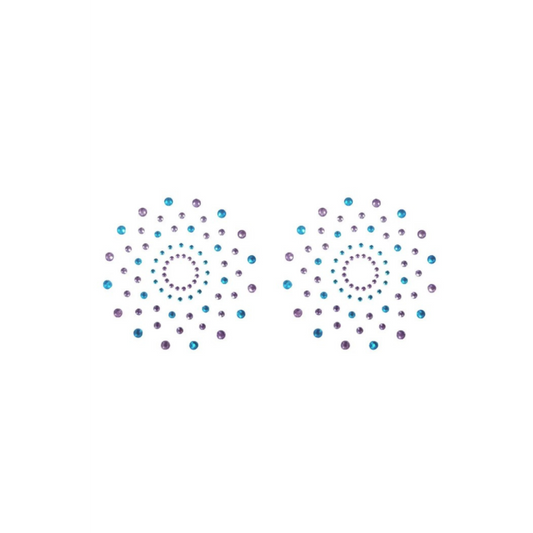 Paire de cache tétons adhésifs strass bleu et violet