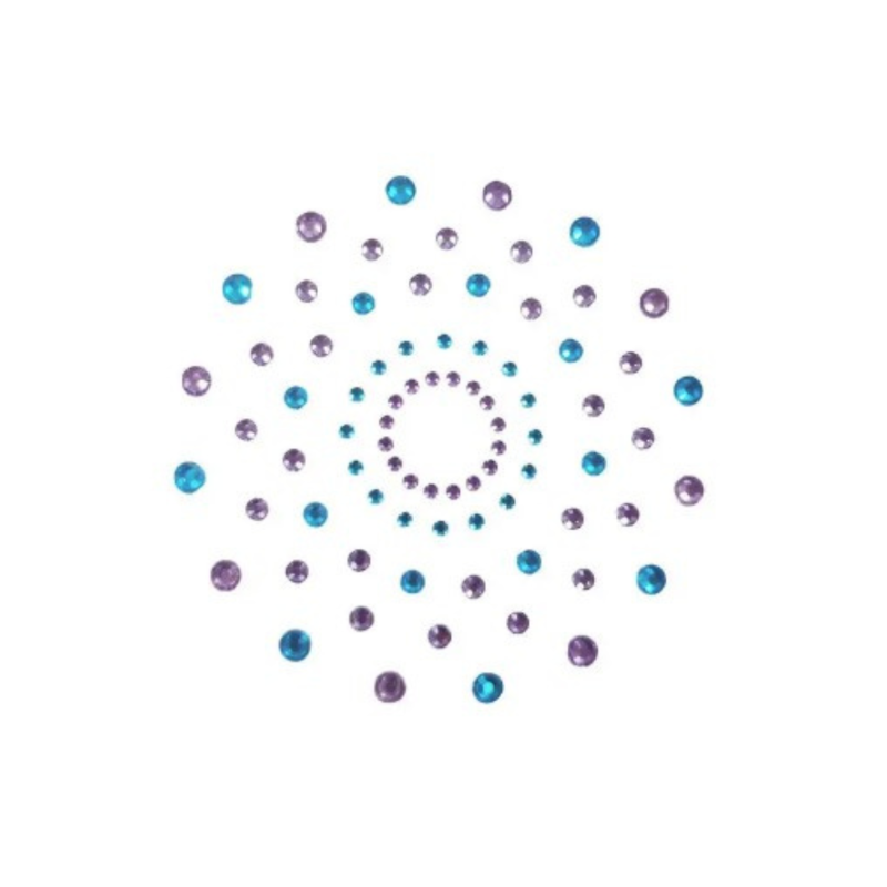 Paire de cache tétons adhésifs strass bleu et violet