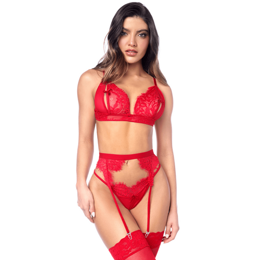 Ensemble sexy 3 pièces peek-a-boo en dentelle