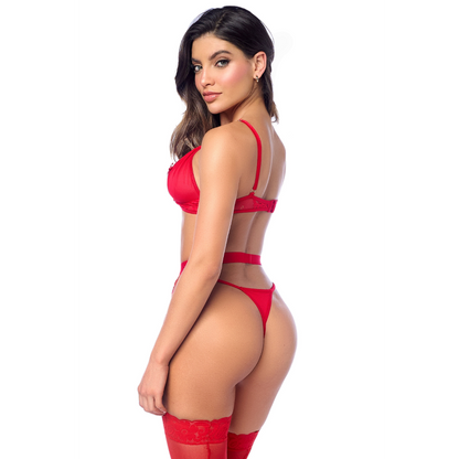 Ensemble sexy 3 pièces peek-a-boo en dentelle