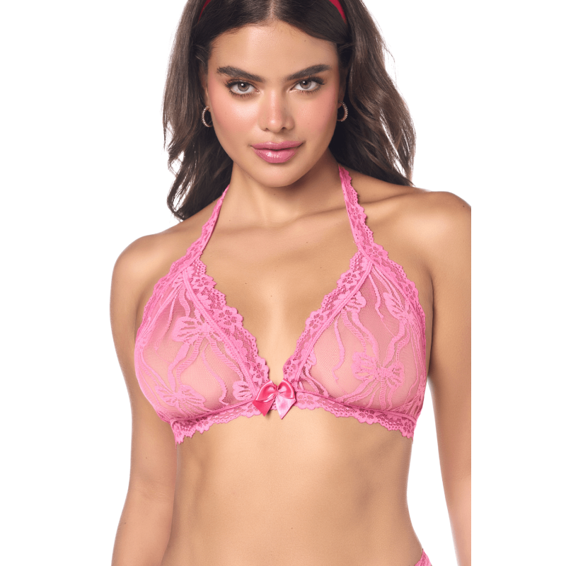 Ensemble sexy 2 pièces rose en dentelle délicate