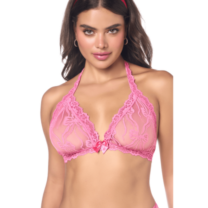 Ensemble sexy 2 pièces rose en dentelle délicate